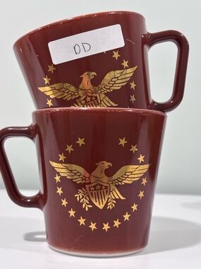Pyrex Rust with Gold Eagle Ceramic Coffee Mugs - Set of 2